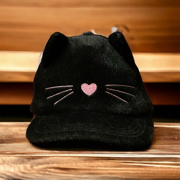 Adorable Kitty With Pink Heart&Whiskers & Black Furry Cat Ears Adjustable Cap! - Picture 6 of 10